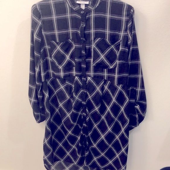 ⭐️HP⭐️ LIZ LANGE MATERNITY Black White Plaid Button-Up Womens Large - Picture 3 of 8